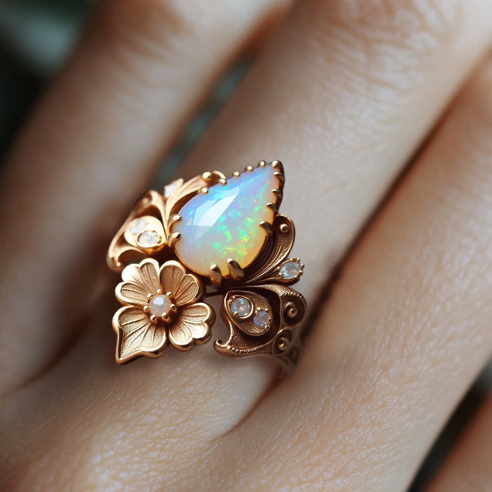 Anello con fiore di opale di fuoco "Lacrime del sole" Olivenorma - image 2