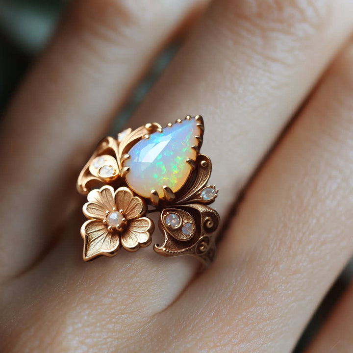 Anello con fiore di opale di fuoco "Lacrime del sole" Olivenorma - image 2