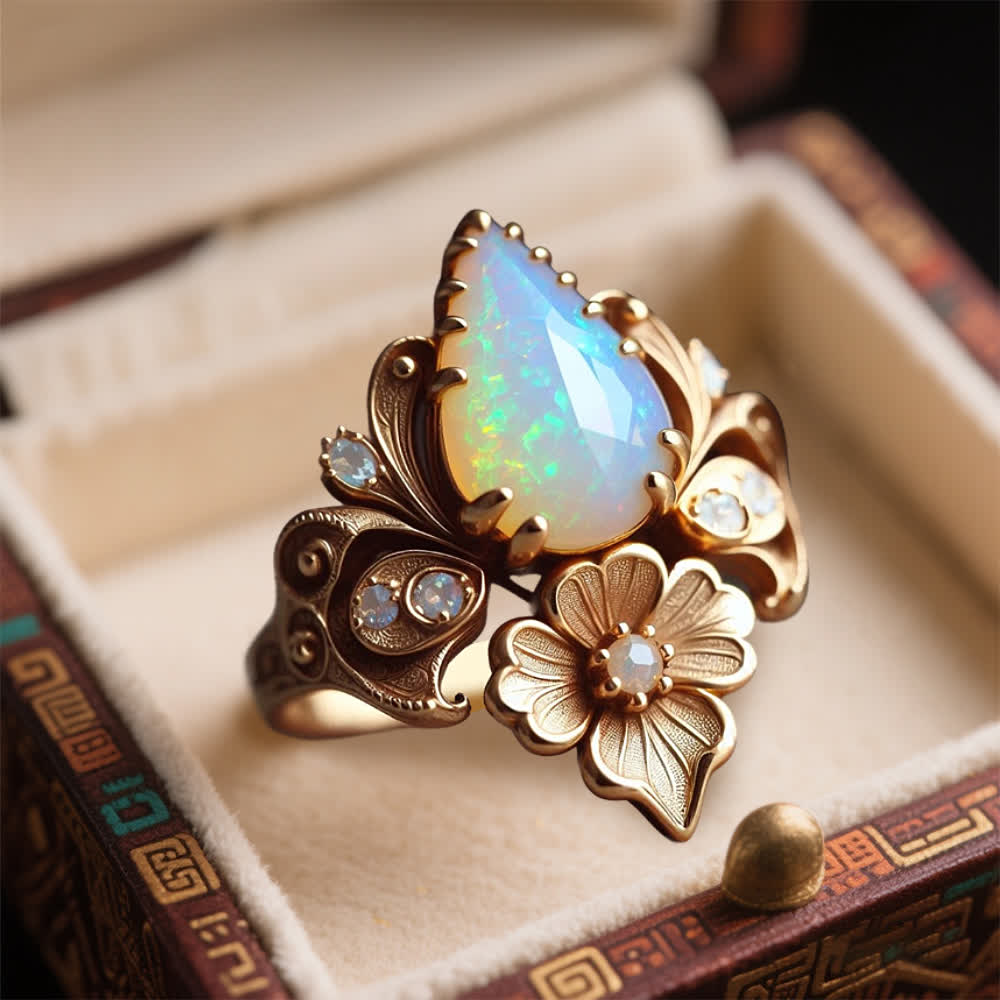 Anello con fiore di opale di fuoco "Lacrime del sole" Olivenorma - image 4