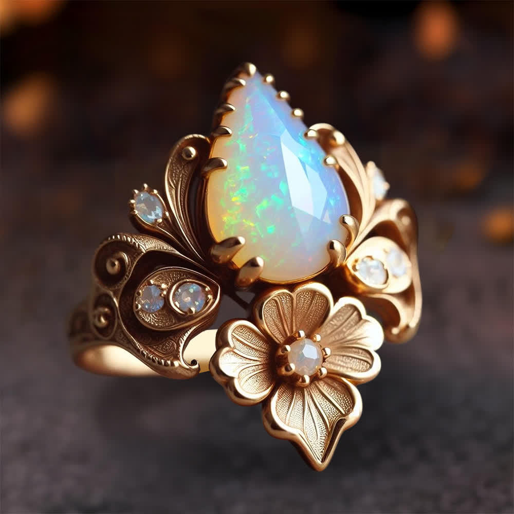 Anello con fiore di opale di fuoco "Lacrime del sole" Olivenorma - Stati Uniti 10 - image 1