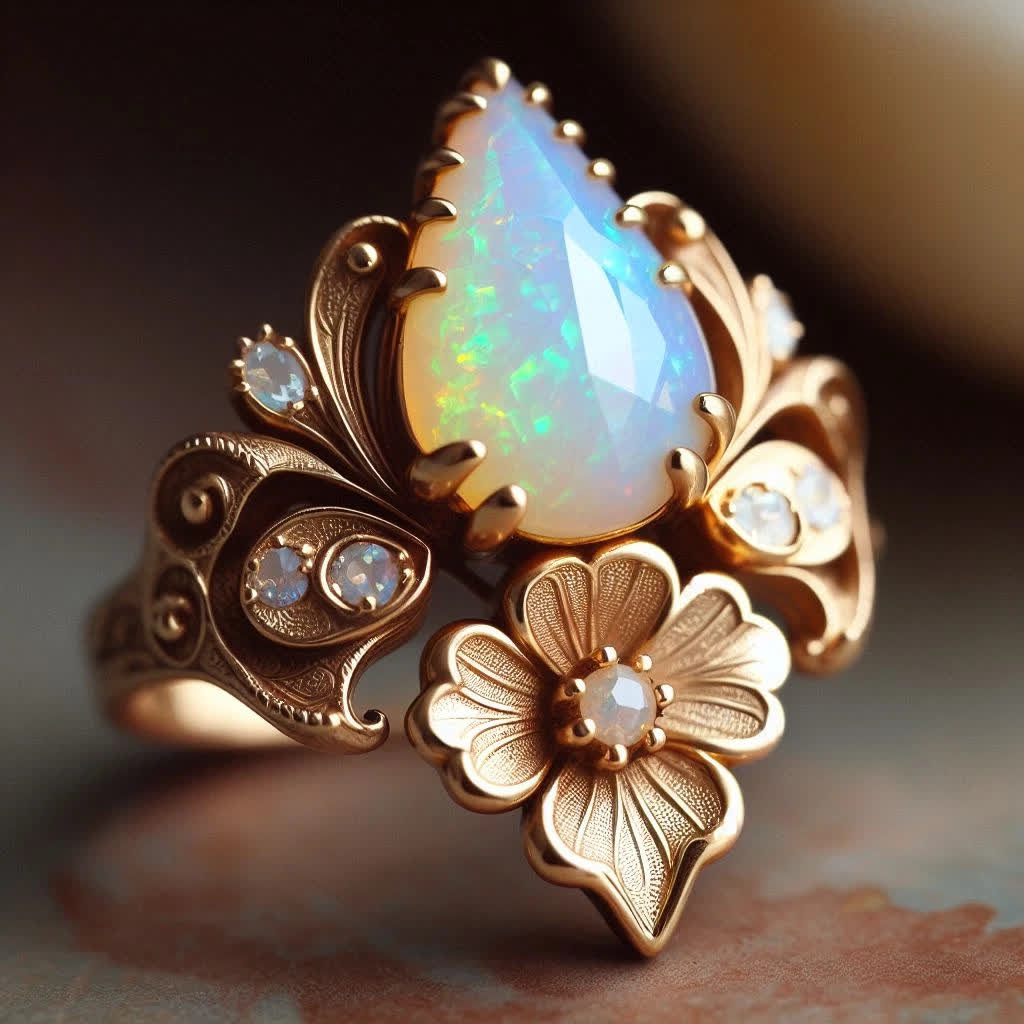 Anello con fiore di opale di fuoco "Lacrime del sole" Olivenorma - image 5