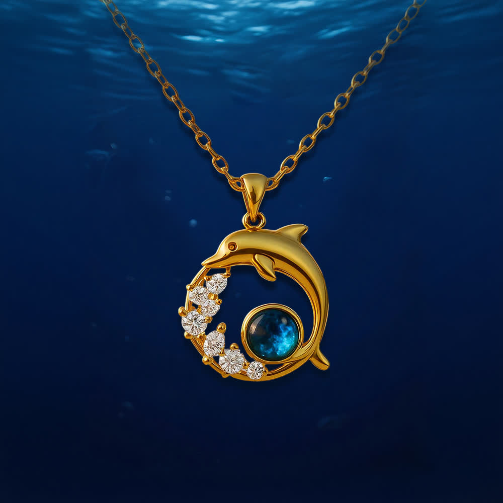 Olivenorma Guardiani del cuore dell'oceano - Collana delfino e sirena - Delfino di cristallo blu dorato - image 1