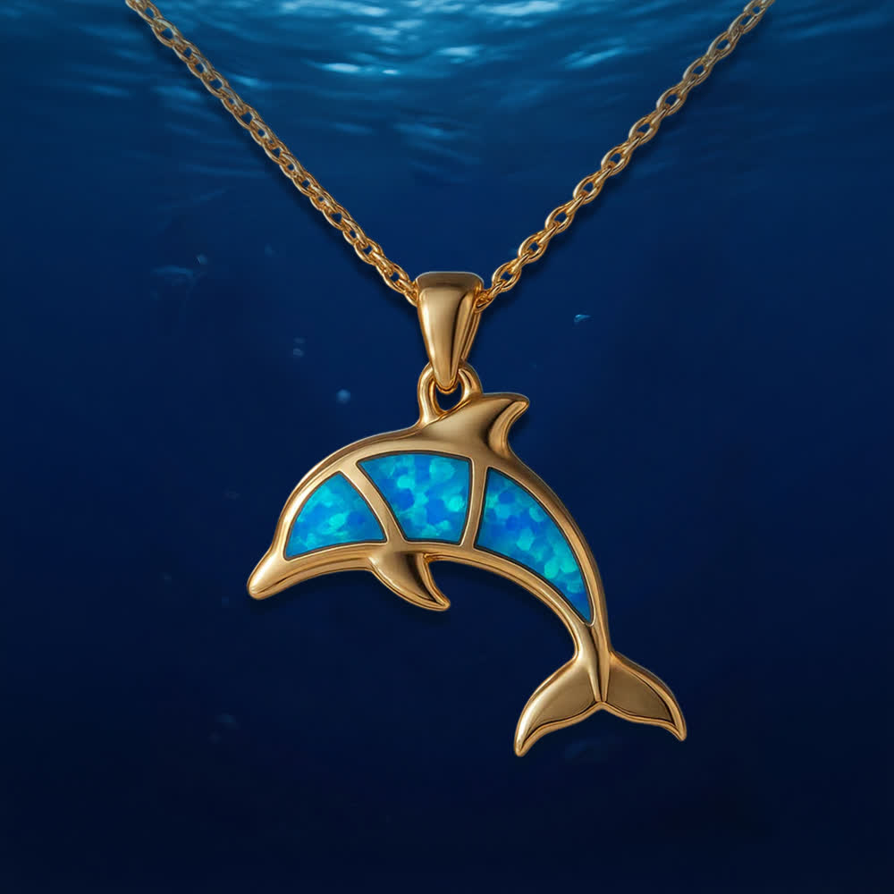 Olivenorma Guardiani del cuore dell'oceano - Collana delfino e sirena - Opale blu delfino dorato - image 11