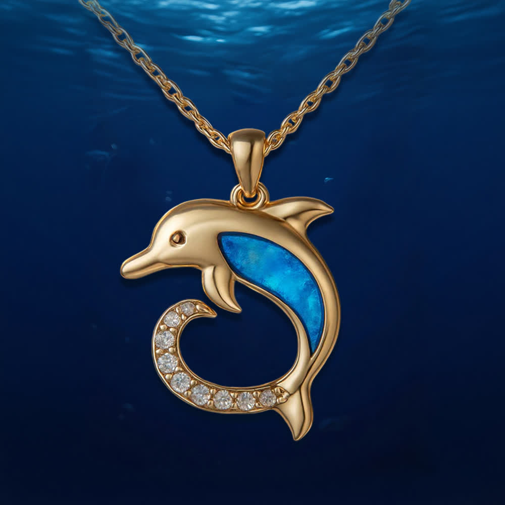 Olivenorma Guardiani del cuore dell'oceano - Collana delfino e sirena - Collana con delfino luminoso in opale dorato - image 14