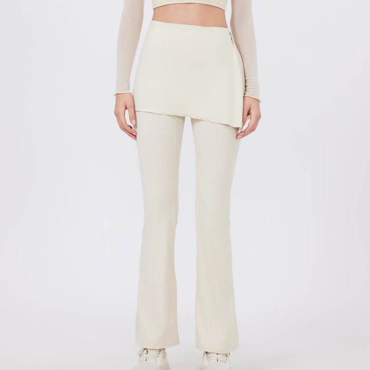 Olivenorma - Leggings a gamba larga e svasati, 2 pezzi, copri fianchi e pantaloni da yoga - Bianco - XL - image 11