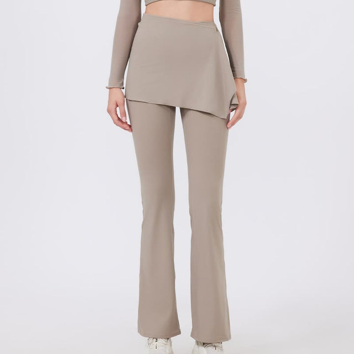 Olivenorma - Leggings a gamba larga e svasati, 2 pezzi, copri fianchi e pantaloni da yoga - Beige - XL - image 13