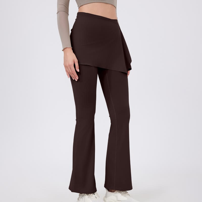 Olivenorma - Leggings a gamba larga e svasati, 2 pezzi, copri fianchi e pantaloni da yoga - Marrone sella - XL - image 19