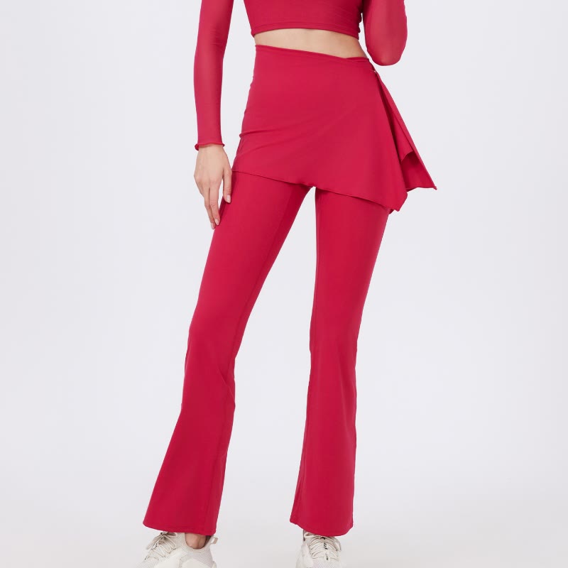 Olivenorma - Leggings a gamba larga e svasati, 2 pezzi, copri fianchi e pantaloni da yoga - Rosso - XL - image 16