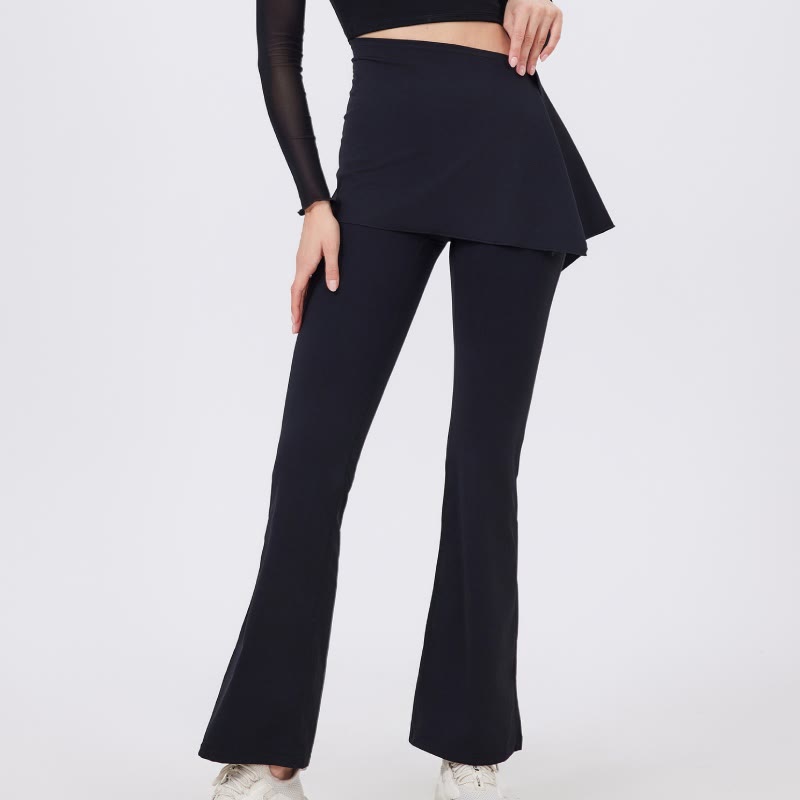 Olivenorma - Leggings a gamba larga e svasati, 2 pezzi, copri fianchi e pantaloni da yoga - Nero - XL - image 2