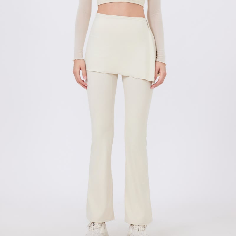 Olivenorma - Leggings a gamba larga e svasati, 2 pezzi, copri fianchi e pantaloni da yoga - Bianco - XL - image 10