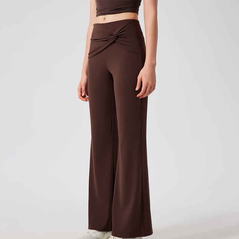 Olivenorma Pantaloni da yoga a gamba larga, casual, con nodo, da lavoro - Caffè - XL - image 1