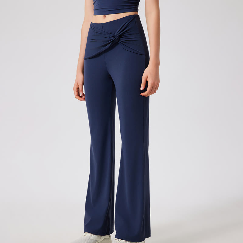 Olivenorma Pantaloni da yoga a gamba larga, casual, con nodo, da lavoro - Marina - XL - image 6