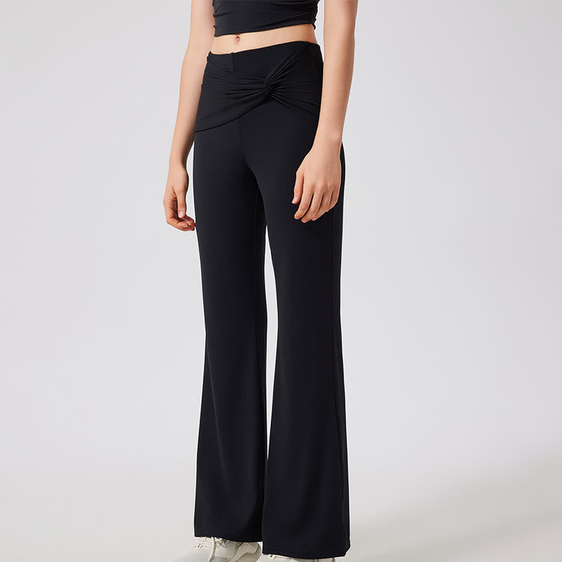 Olivenorma Pantaloni da yoga a gamba larga, casual, con nodo, da lavoro - Nero - XL - image 11