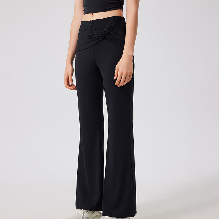 Olivenorma Pantaloni da yoga a gamba larga, casual, con nodo, da lavoro - Nero - XL - image 11