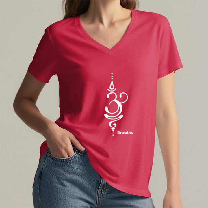 Olivenorma Breathe Symbol - Maglietta da donna a maniche corte con scollo a V per yoga e meditazione - image 28