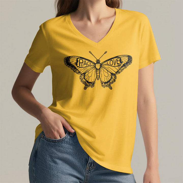 Olivenorma PEACE & LOVE Butterfly Maglietta in cotone a maniche corte con scollo a V - image 2