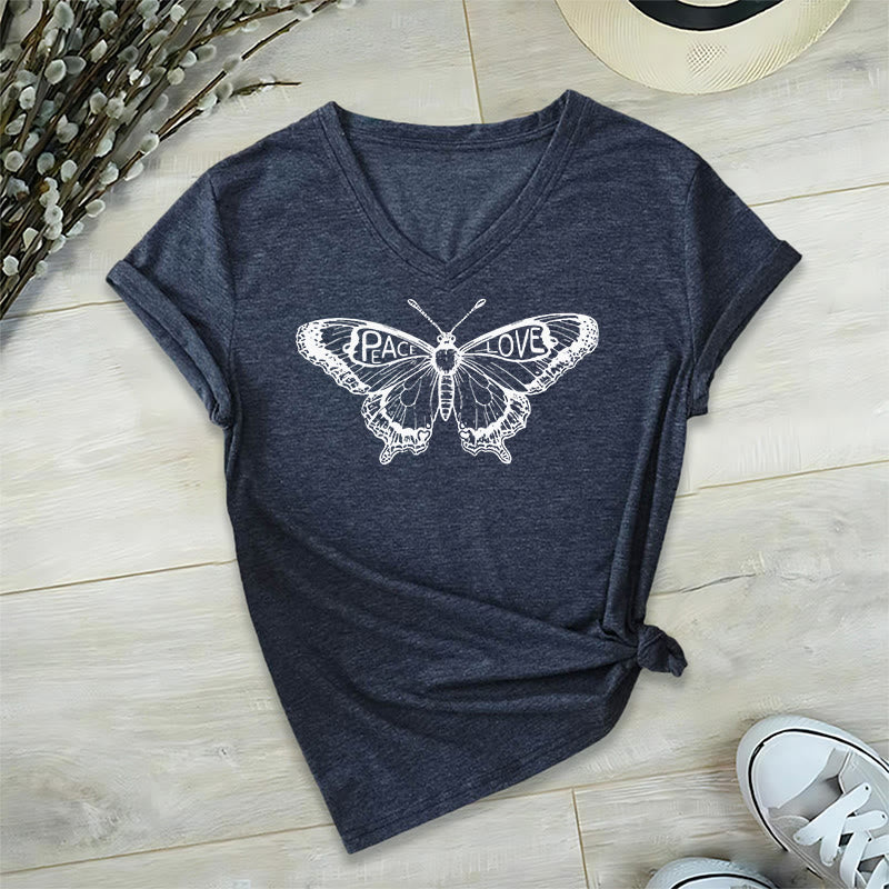 Olivenorma PEACE & LOVE Butterfly Maglietta in cotone a maniche corte con scollo a V - Marina - 2XL - image 20
