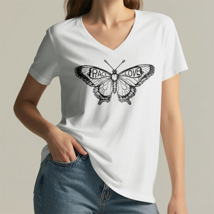 Olivenorma PEACE & LOVE Butterfly Maglietta in cotone a maniche corte con scollo a V - image 11