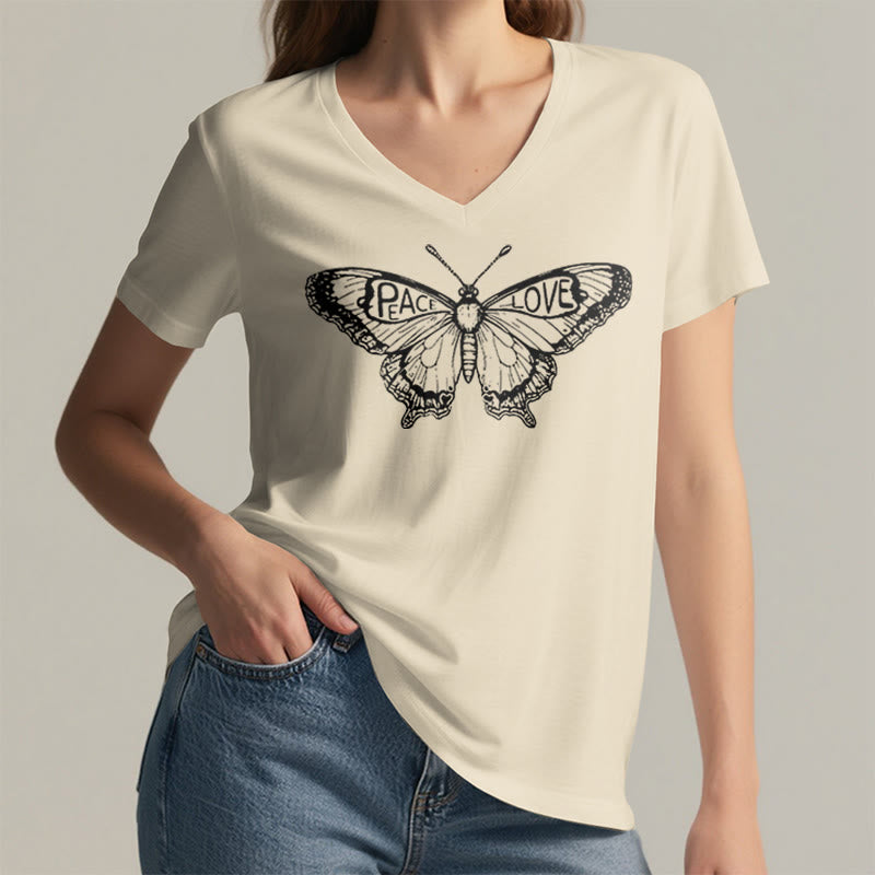 Olivenorma PEACE & LOVE Butterfly Maglietta in cotone a maniche corte con scollo a V - image 13