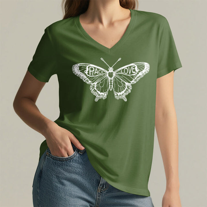 Olivenorma PEACE & LOVE Butterfly Maglietta in cotone a maniche corte con scollo a V - image 25