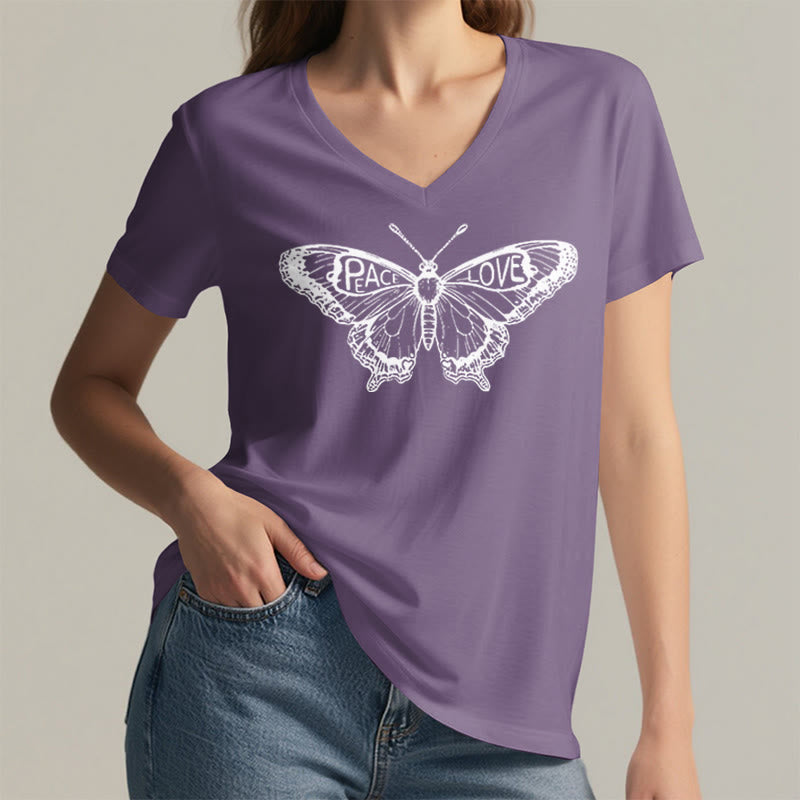 Olivenorma PEACE & LOVE Butterfly Maglietta in cotone a maniche corte con scollo a V - image 19