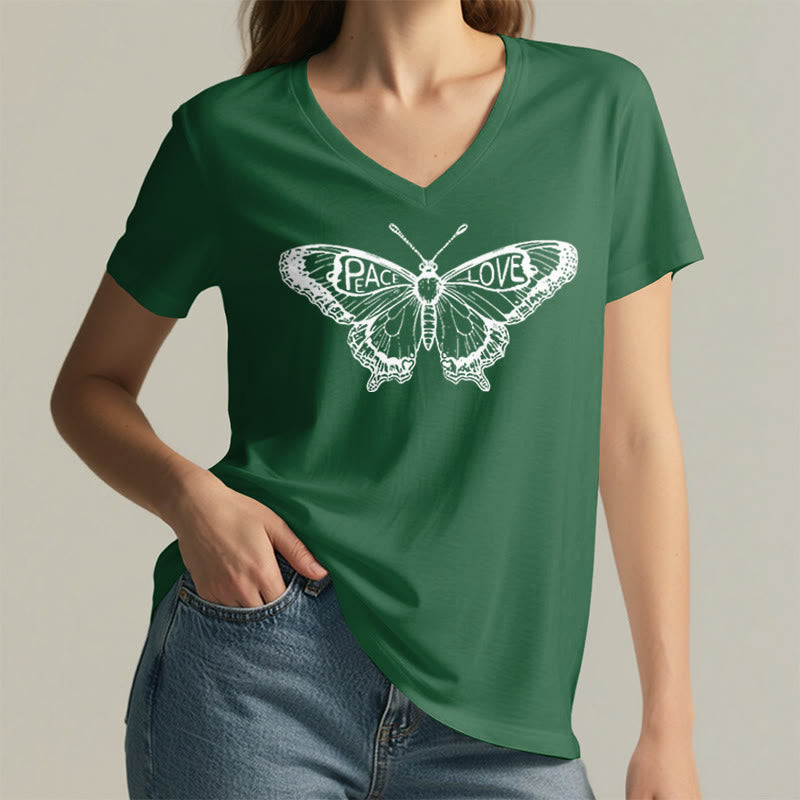 Olivenorma PEACE & LOVE Butterfly Maglietta in cotone a maniche corte con scollo a V - image 17