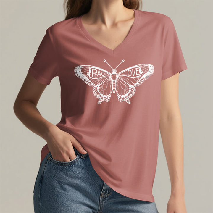 Olivenorma PEACE & LOVE Butterfly Maglietta in cotone a maniche corte con scollo a V - image 27
