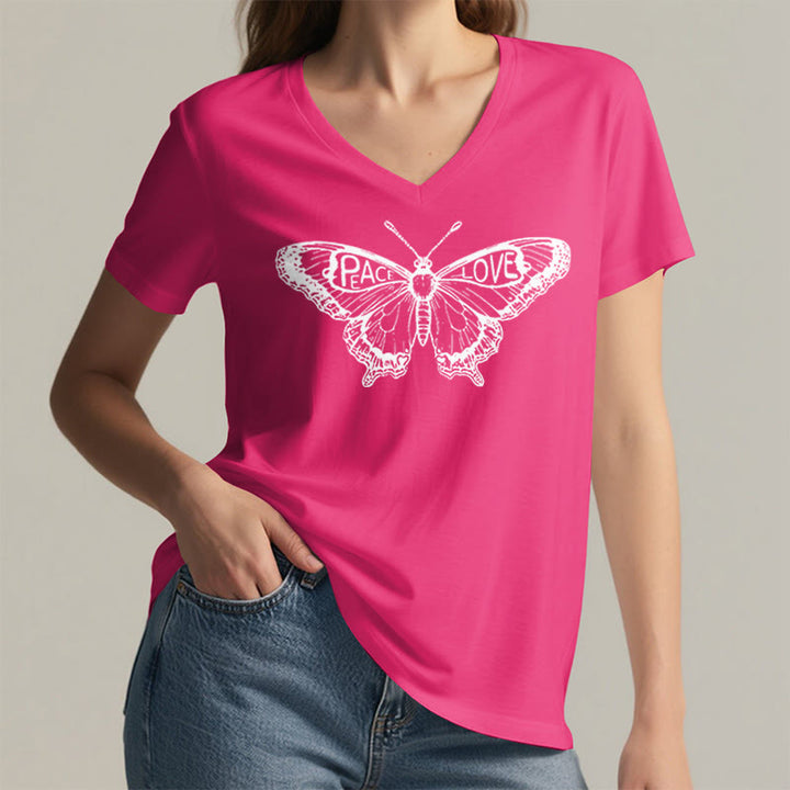 Olivenorma PEACE & LOVE Butterfly Maglietta in cotone a maniche corte con scollo a V - image 31