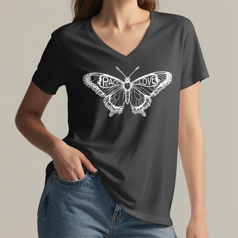 Olivenorma PEACE & LOVE Butterfly Maglietta in cotone a maniche corte con scollo a V - image 23