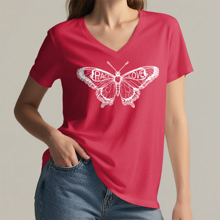 Olivenorma PEACE & LOVE Butterfly Maglietta in cotone a maniche corte con scollo a V - image 29