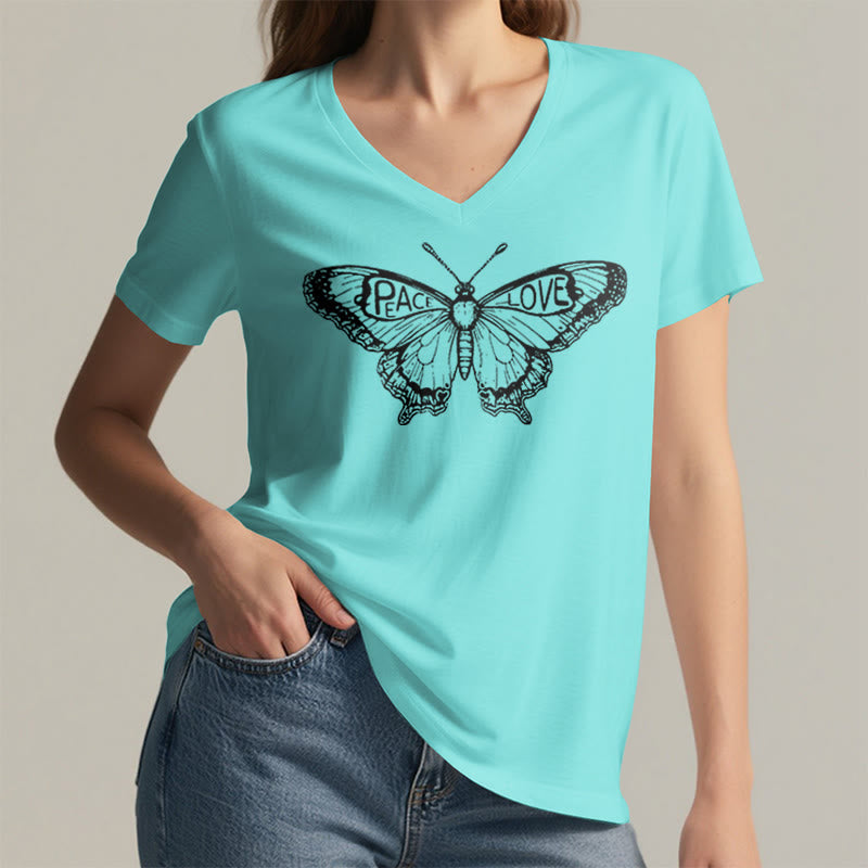 Olivenorma PEACE & LOVE Butterfly Maglietta in cotone a maniche corte con scollo a V - image 15