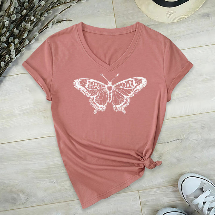 Olivenorma PEACE & LOVE Butterfly Maglietta in cotone a maniche corte con scollo a V - Rosa - 2XL - image 26