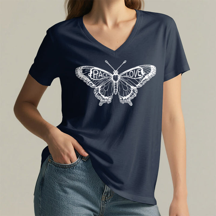 Olivenorma PEACE & LOVE Butterfly Maglietta in cotone a maniche corte con scollo a V - image 21