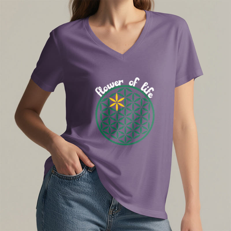 Olivenorma Flower of Life Boho Graphic Tees Maglietta casual con scollo a V - image 18