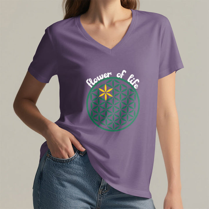 Olivenorma Flower of Life Boho Graphic Tees Maglietta casual con scollo a V - image 18