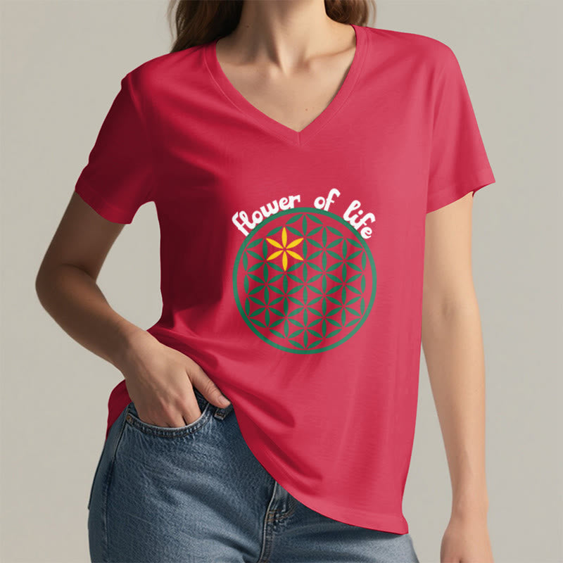 Olivenorma Flower of Life Boho Graphic Tees Maglietta casual con scollo a V - image 29