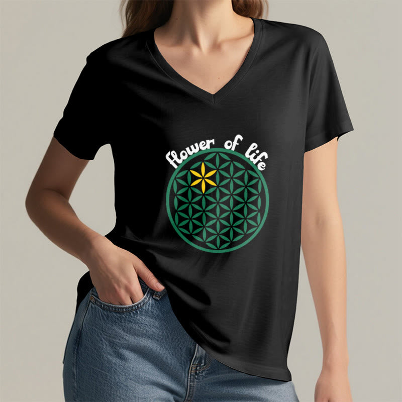 Olivenorma Flower of Life Boho Graphic Tees Maglietta casual con scollo a V - image 9