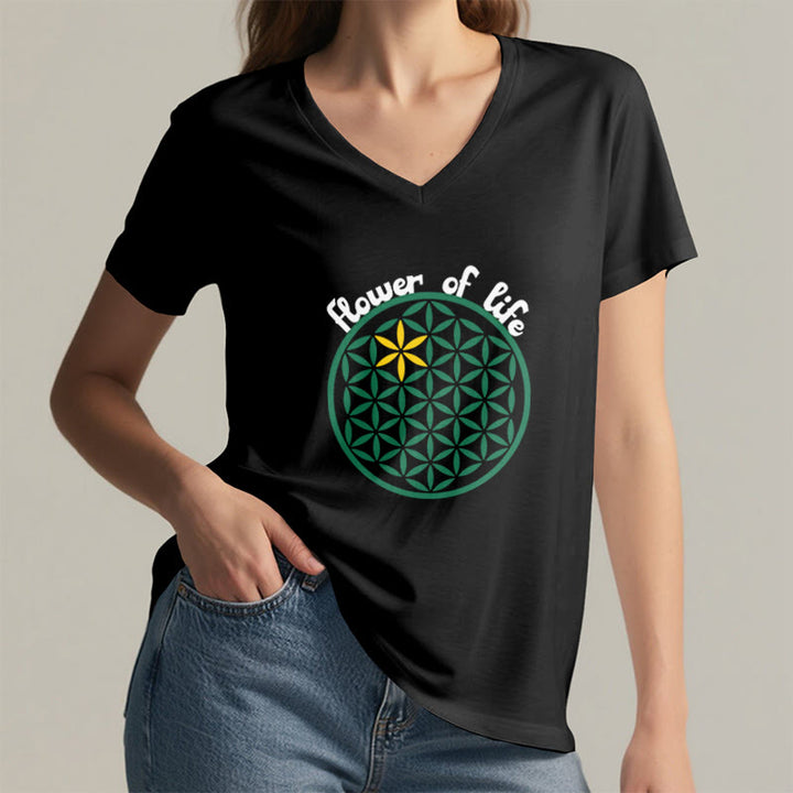 Olivenorma Flower of Life Boho Graphic Tees Maglietta casual con scollo a V - image 9