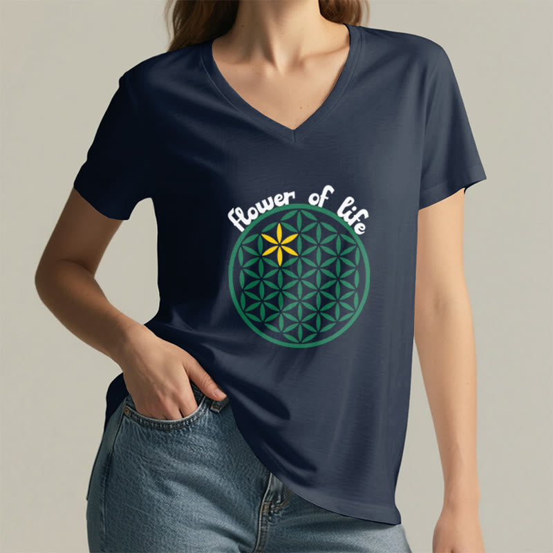 Olivenorma Flower of Life Boho Graphic Tees Maglietta casual con scollo a V - image 21