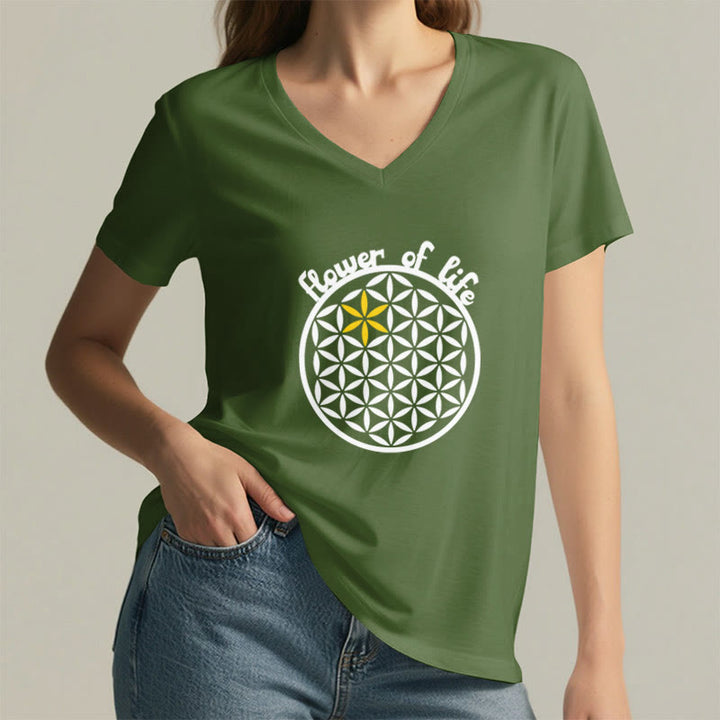 Olivenorma Flower of Life Boho Graphic Tees Maglietta casual con scollo a V - image 25