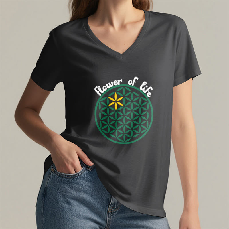 Olivenorma Flower of Life Boho Graphic Tees Maglietta casual con scollo a V - image 23