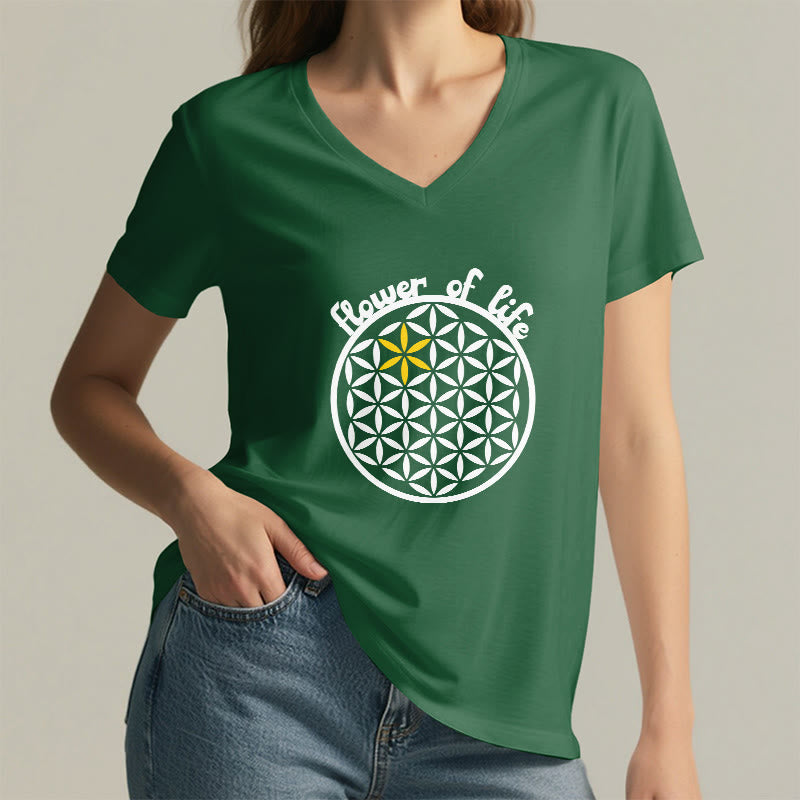 Olivenorma Flower of Life Boho Graphic Tees Maglietta casual con scollo a V - image 17