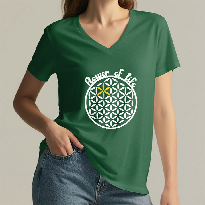 Olivenorma Flower of Life Boho Graphic Tees Maglietta casual con scollo a V - image 17