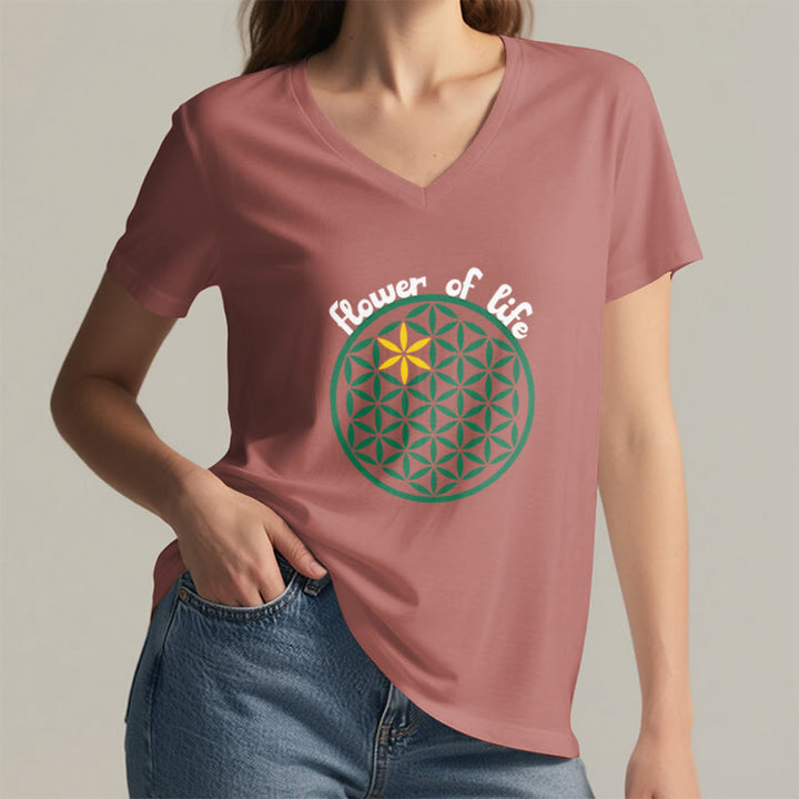 Olivenorma Flower of Life Boho Graphic Tees Maglietta casual con scollo a V - image 26