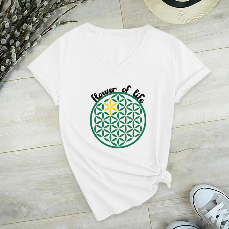 Olivenorma Flower of Life Boho Graphic Tees Maglietta casual con scollo a V - Bianco - 2XL - image 9