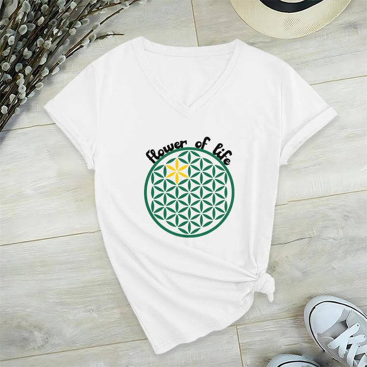 Olivenorma Flower of Life Boho Graphic Tees Maglietta casual con scollo a V - Bianco - 2XL - image 9