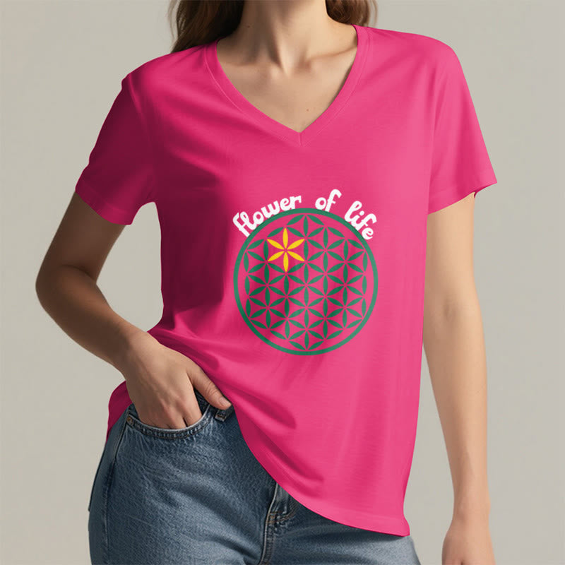 Olivenorma Flower of Life Boho Graphic Tees Maglietta casual con scollo a V - image 30