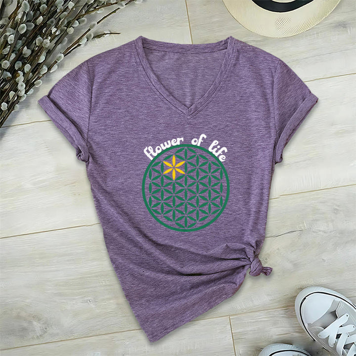 Olivenorma Flower of Life Boho Graphic Tees Maglietta casual con scollo a V - Viola - 2XL - image 18