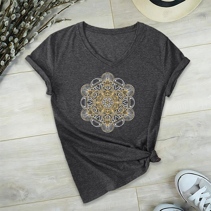 Olivenorma Maglietta grafica morbida Metatron's Cube Magliette spirituali con scollo a V - Grigio - 2XL - image 14