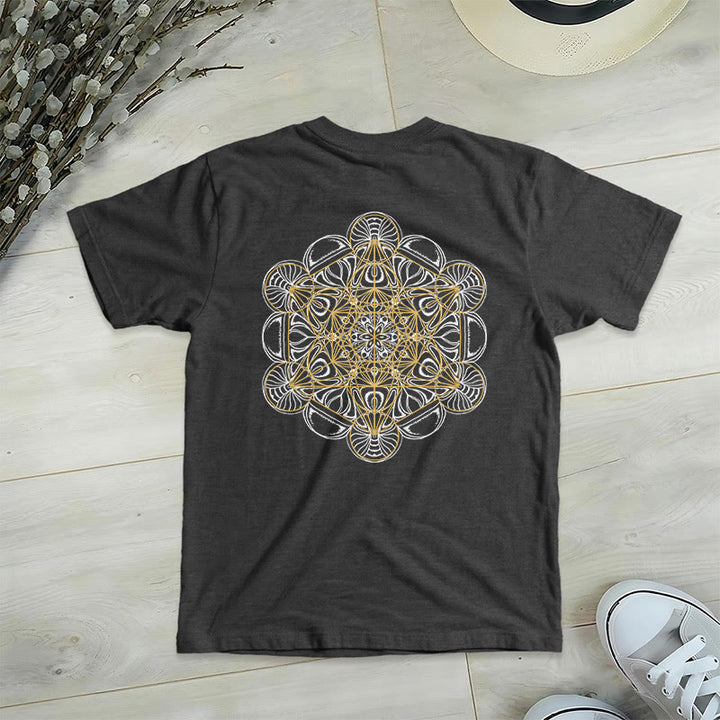 Maglietta con scollo a V e stampa geometrica bifacciale "Cubo di Metatron" di Olivenorma  - Grigio - 2XL - image 16